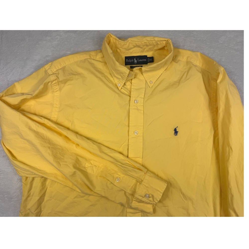 Ralph Lauren Mens XL Classic Fit Button Down Shirt Yellow Long Sleeve Cotton